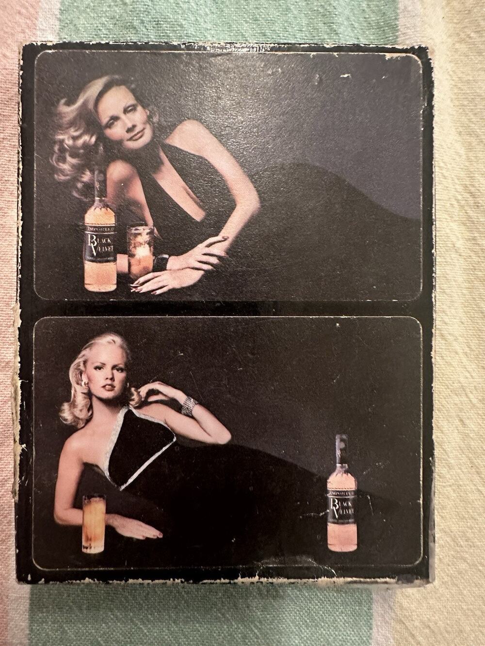 Vintage Black Velvet Whiskey Double Deck Playing Cards Sexy Woman Advertisement